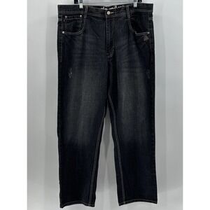 Akademiks Jeans 40x31 Black Faded Denim Y2K Hip-Hop Rap Wide Leg Baggy 00s